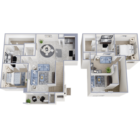 Floor plan for 2 beds, 2 baths, 1370 sqft